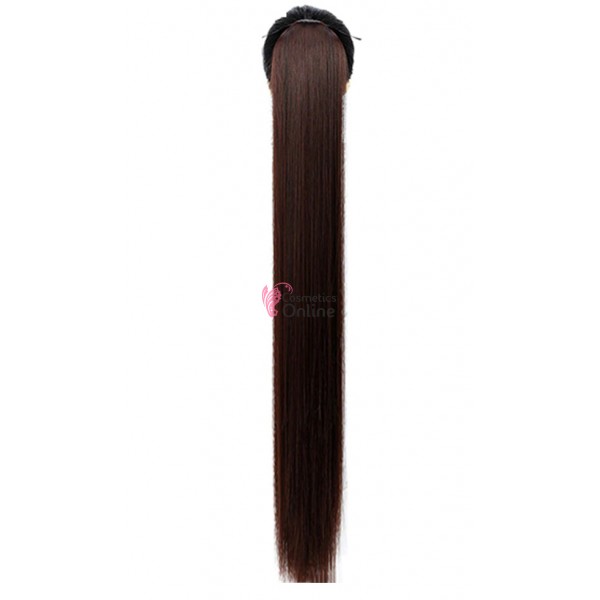 Extensie de par coada dreapta cu snur si pini 70 cm Cod 137D-233 Castaniu Inchis Mixt
